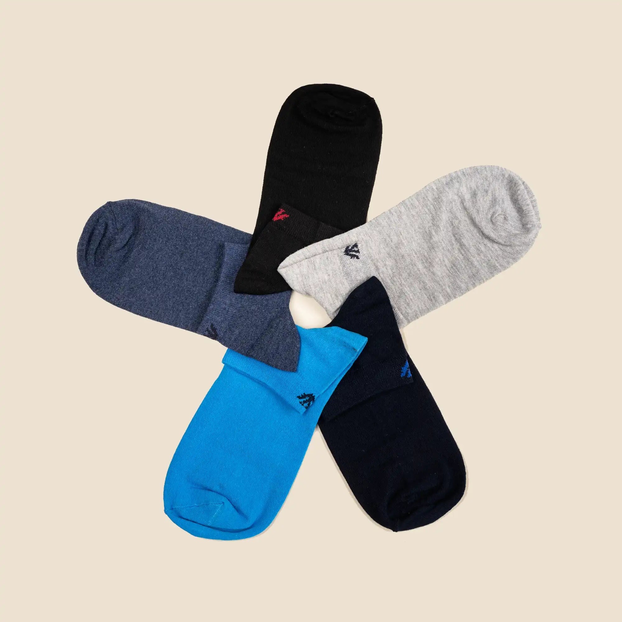 Young Wings Men's Multi Colour Cotton Fabric Solid Low Ankle Length Socks - Pack of 5, Style no. 1400-M1