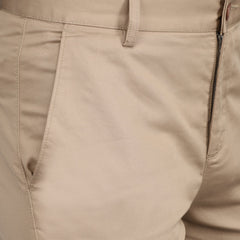 Men's Cotton Mercerised Solid Beige Trousers