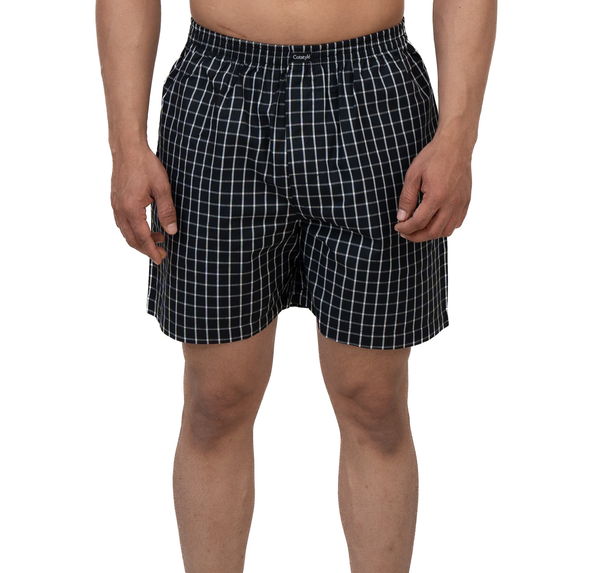 Cotstyle Grey & Black Colour Cotton Fabrics Checks Printed Above Knee Length Casuals Mens Wear Boxers - Pack of 2