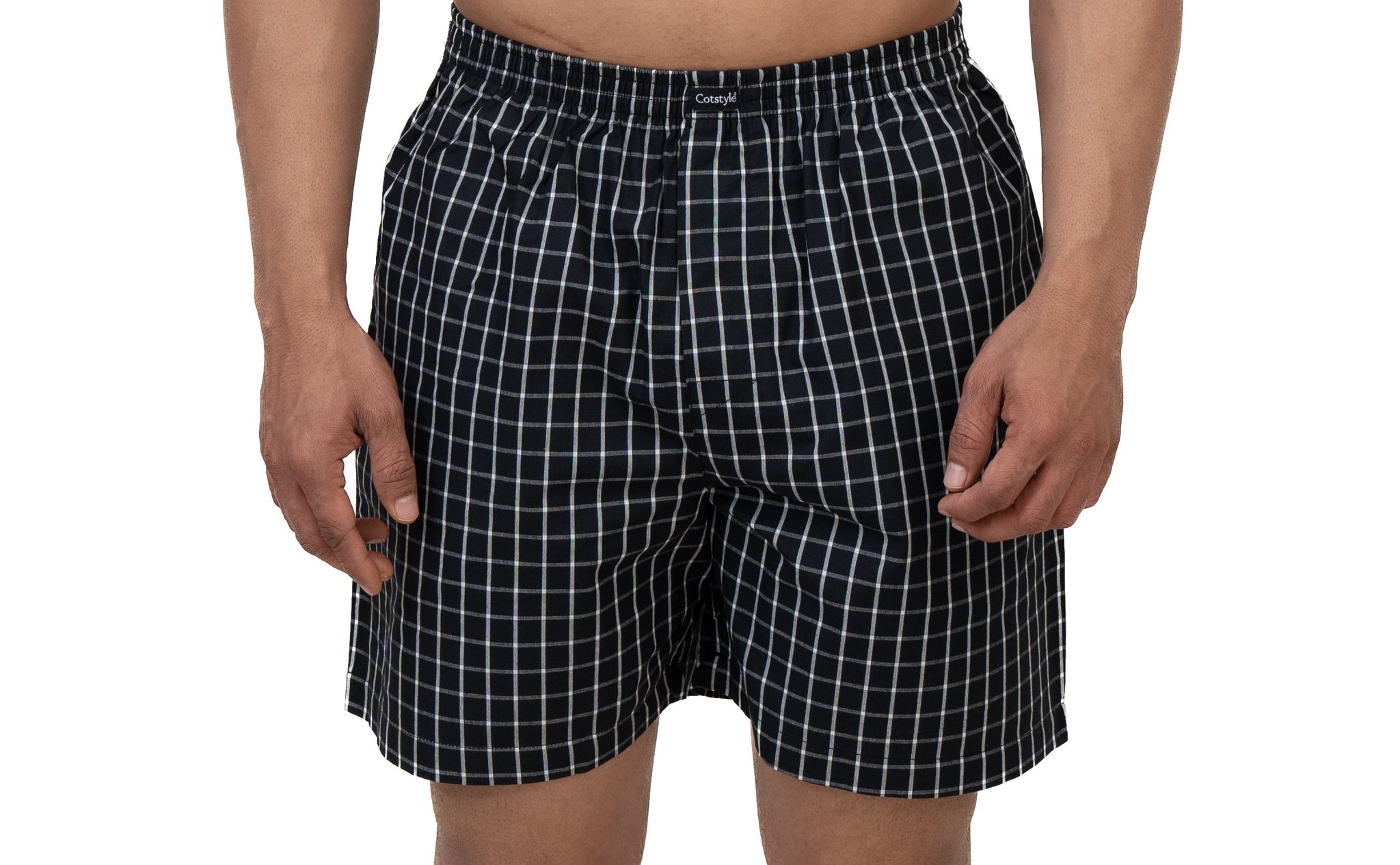 Cotstyle Black & Grey Colour Cotton Fabrics Checks Printed Above Knee Length Casuals Mens Wear Boxers