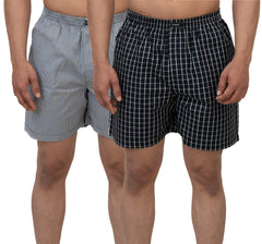 Cotstyle Black & Grey Colour Cotton Fabrics Checks Printed Above Knee Length Casuals Mens Wear Boxers