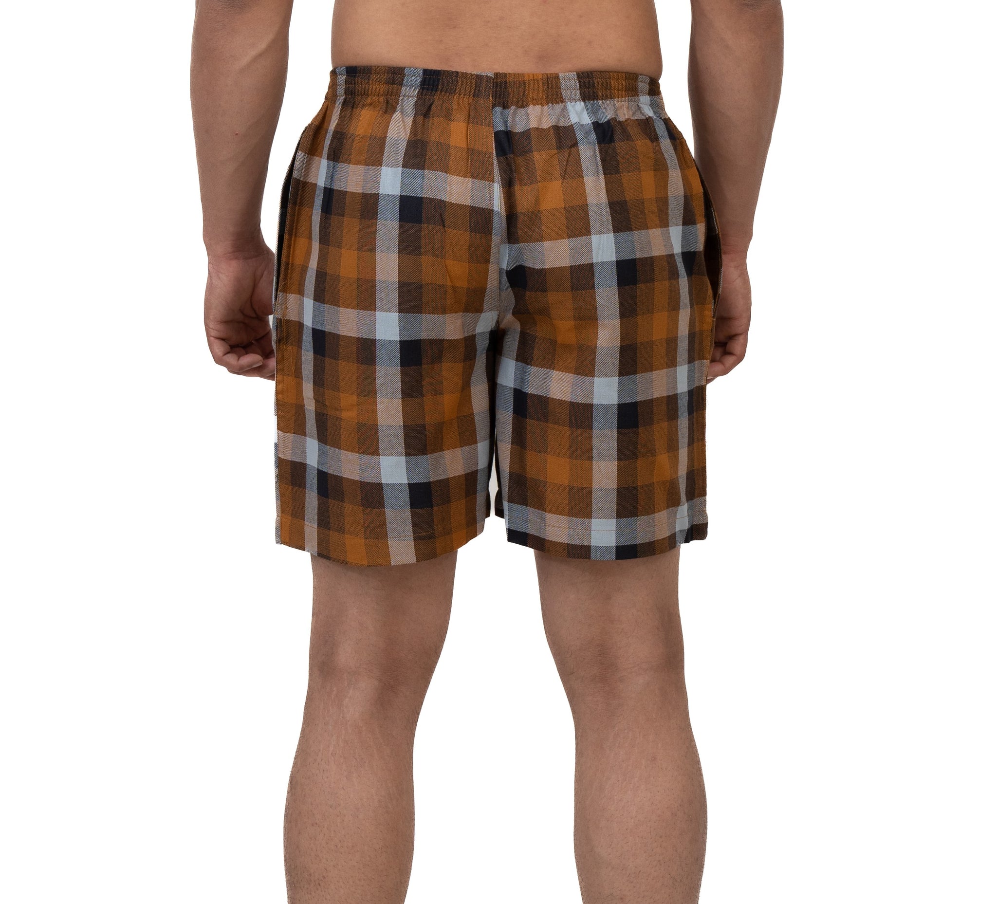 Blue Green Brown Black Plaid Design - Men's White AOP Shorts XL