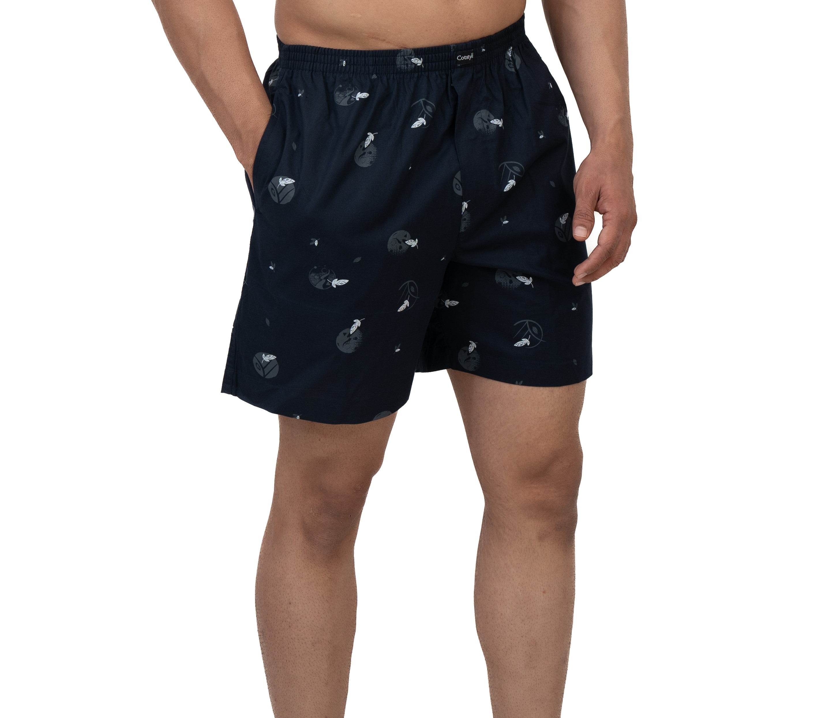 Cotstyle Navy Blue & Blue Colour Cotton Fabrics Checks Printed Above Knee Length Casuals Mens Wear Boxers - Pack of 2