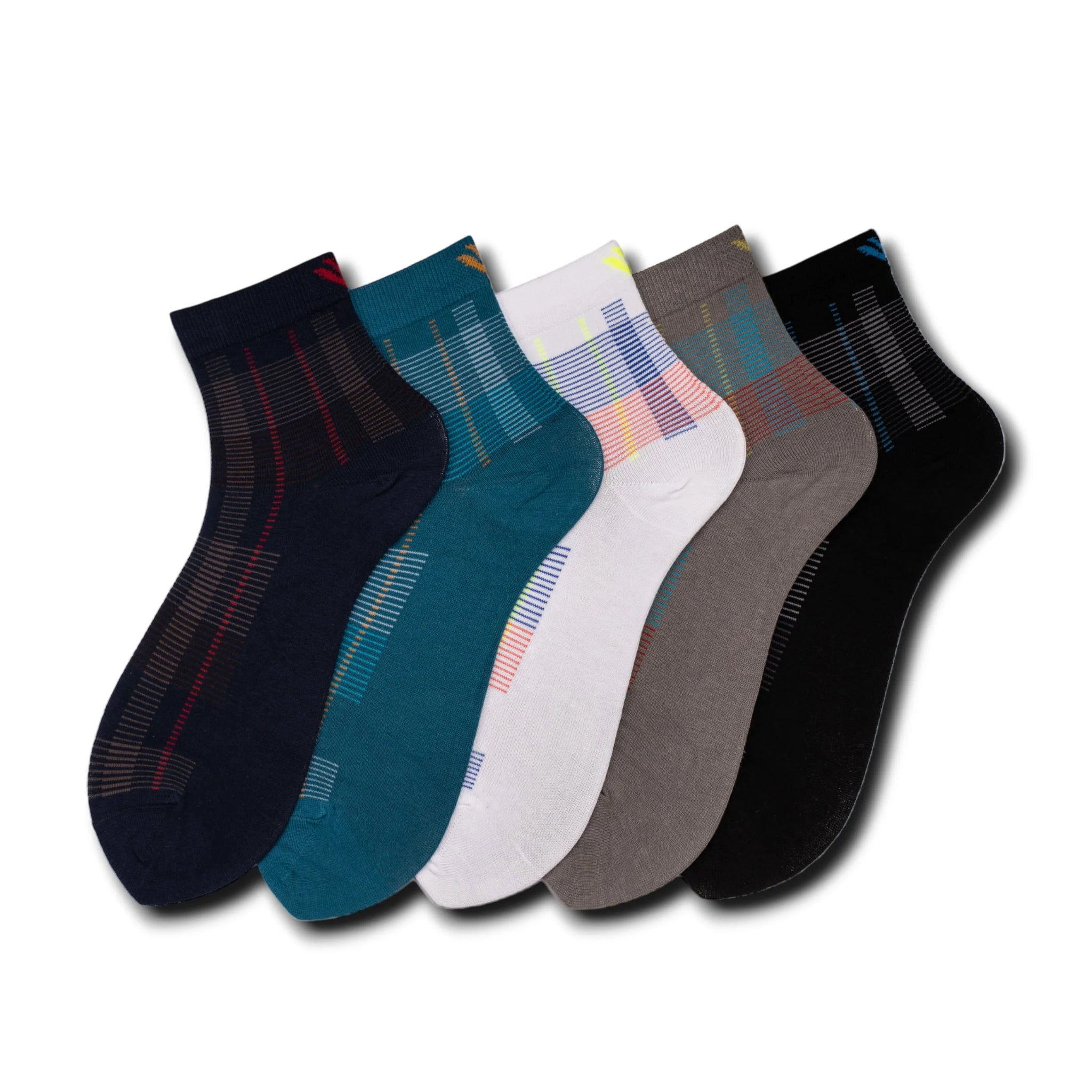 Young Wings Men's Multi Colour Cotton Fabric Design Ankle Length Socks - Pack of 5, Style no. M1-291 N