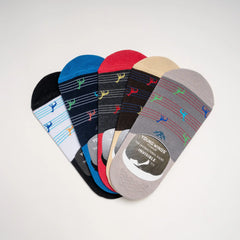 Young Wings Men's Multi Colour Cotton Fabric Design No-Show Socks - Pack of 5, Style no. M1-113 N