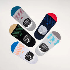 Young Wings Men's Multi Colour Cotton Fabric Design No-Show Socks - Pack of 5, Style no. M1-131 N