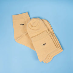 Young Wings Men's Beige Colour Cotton Fabric Solid Ankle Length Socks - Pack of 5, Style no. 2400-M1