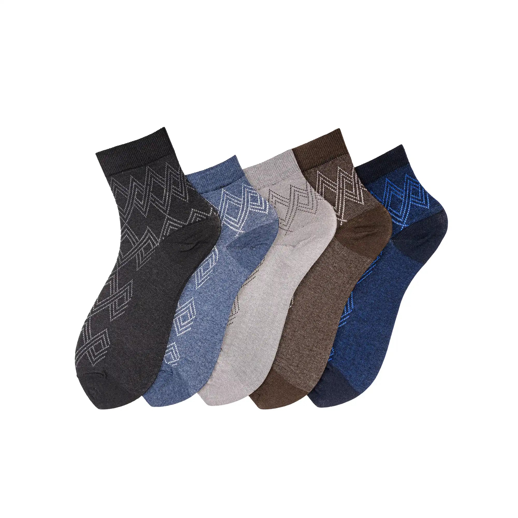Young Wings Men's Multi Colour Cotton Fabric Solid Ankle Length Socks - Pack of 5, Style no. 2304-M1