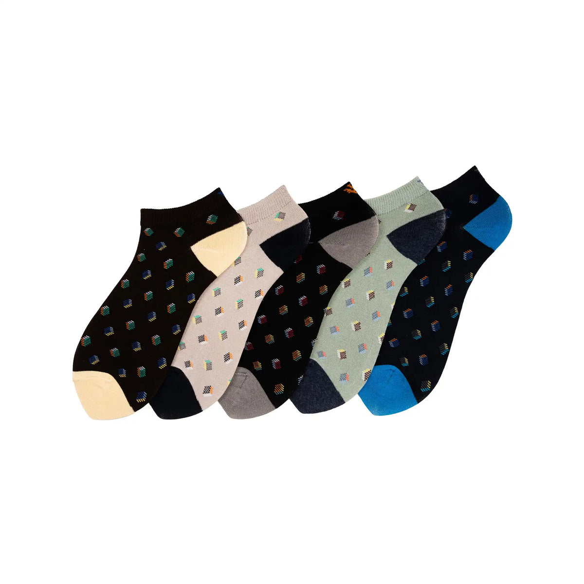 Young Wings Men's Multi Colour Cotton Fabric Design Low Ankle Length Socks - Pack of 5, Style no. 1715-M1