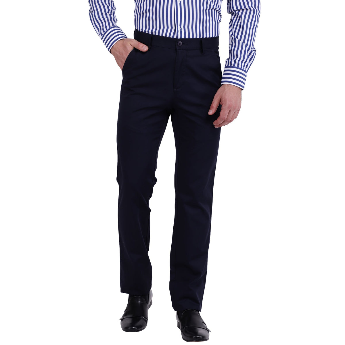 Men's Cotton Mercerised Solid Navy Trousers