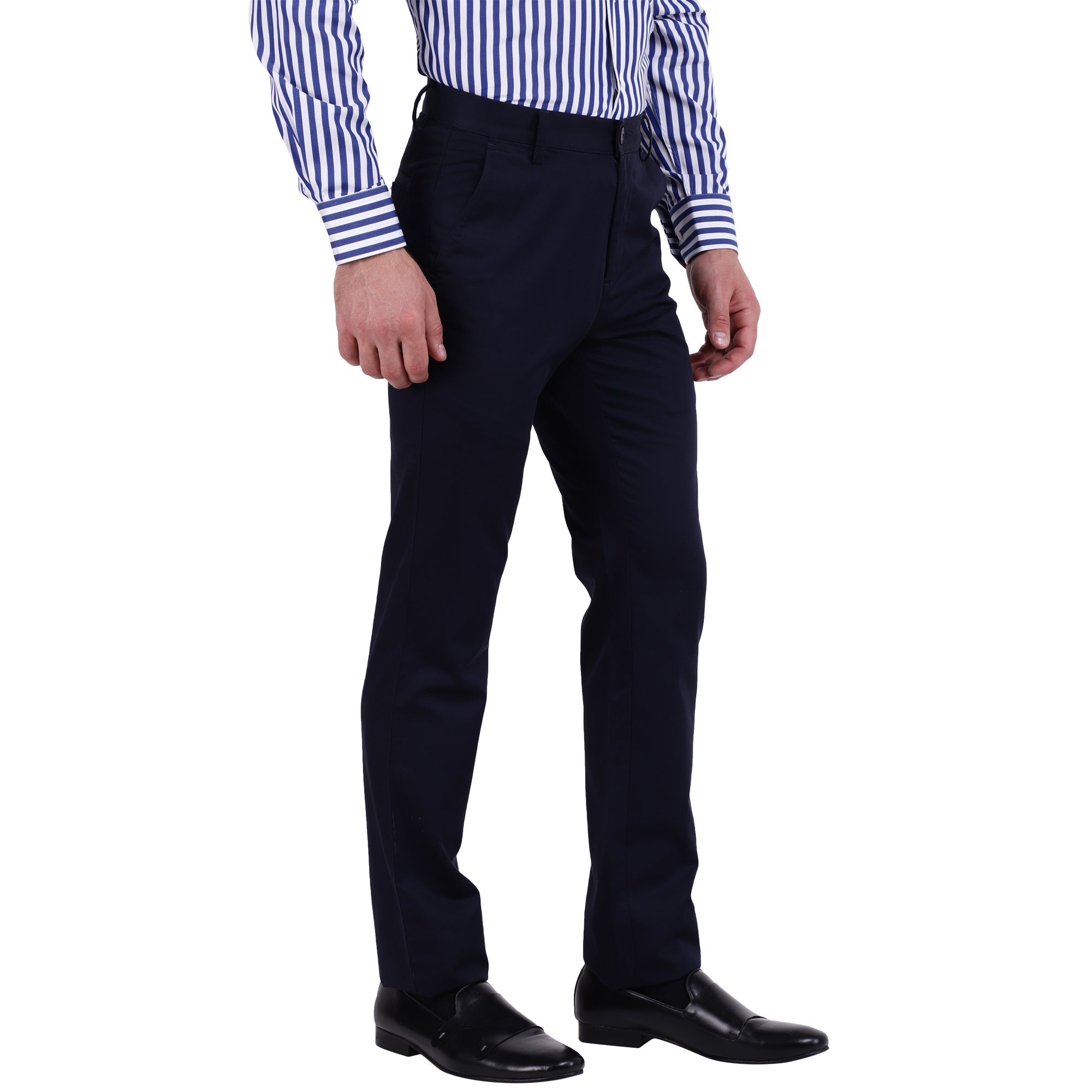 Men's Cotton Mercerised Solid Navy Trousers