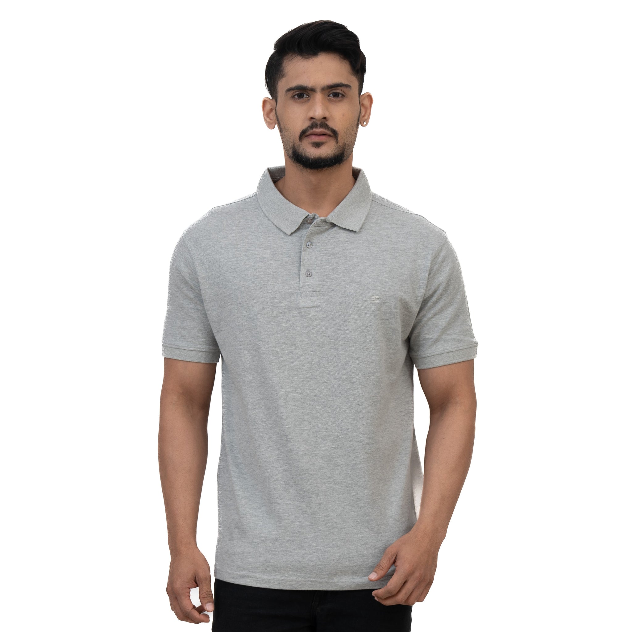 Cotstyle Cotton Fabrics Polo Short Length Plain Half Sleeve Casual & Daily Wear Men's T Shirts - Pack of 1 - Lt.Grey Mel Colour