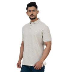 Cotstyle Cotton Fabrics Polo Short Length Plain Half Sleeve Casual & Daily Wear Men's T Shirts - Pack of 1 - Oatmeal Mel Colour