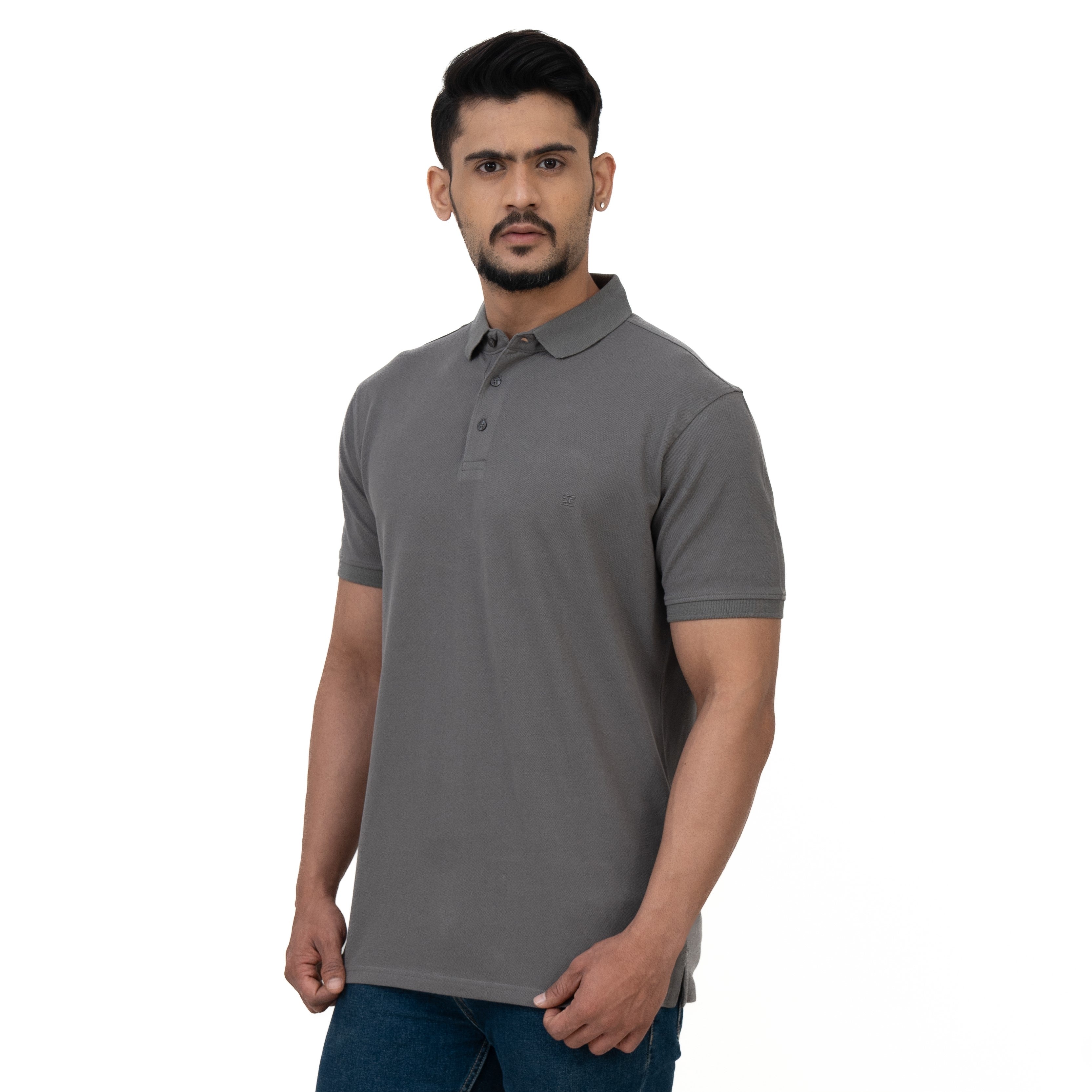 Cotstyle Cotton Fabrics Polo Short Length Plain Half Sleeve Casual & Daily Wear Men's T Shirts - Pack of 1 - Smoked Pearl Colour