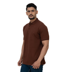 Cotstyle Cotton Fabrics Polo Short Length Plain Half Sleeve Casual & Daily Wear Men's T Shirts - Pack of 1 - Brown Colour