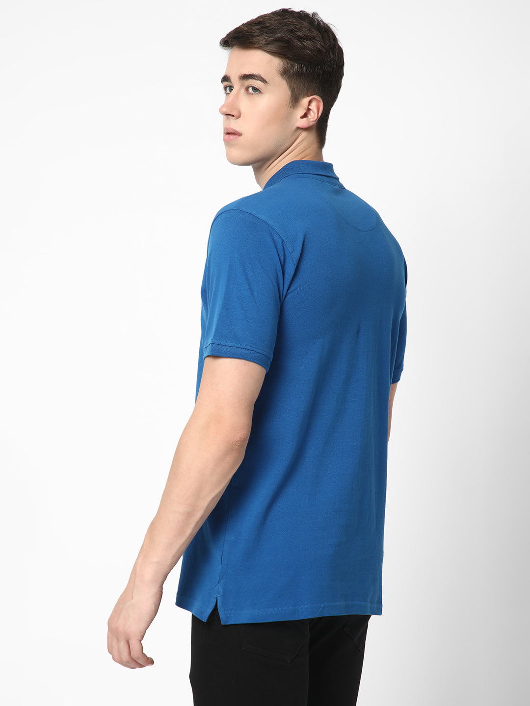 Cotstyle Cotton Fabrics Polo Short Length Plain Half Sleeve Casual & Daily Wear Men's T Shirts - Pack of 1 - Blue Glow Colour