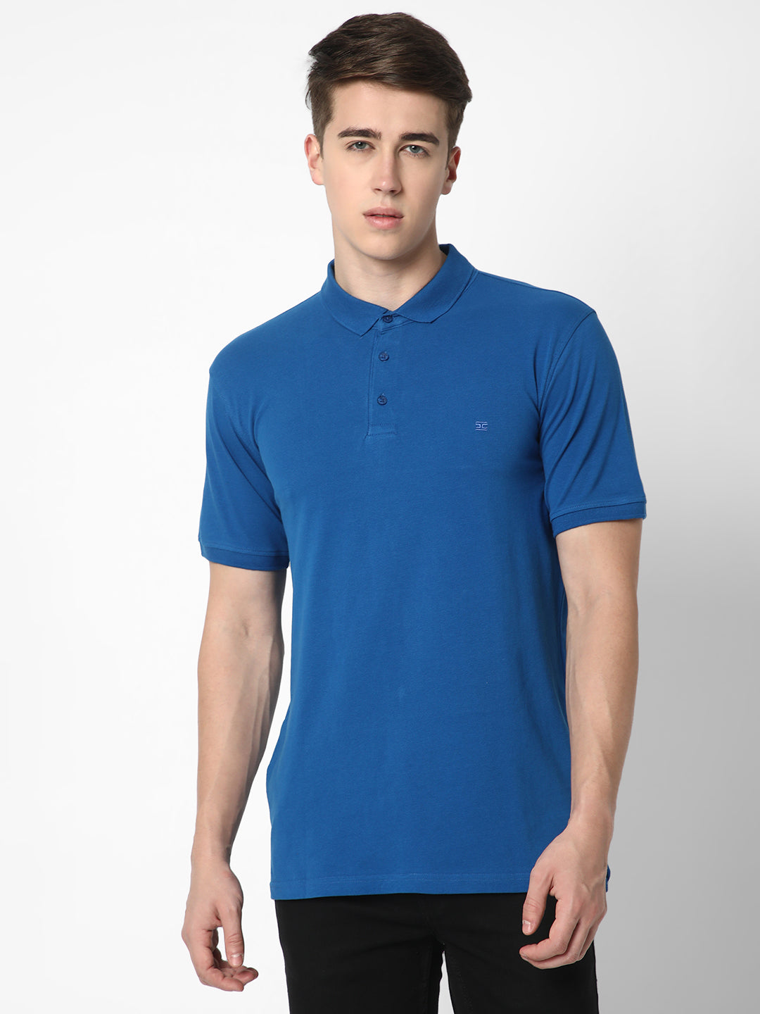 Cotstyle Cotton Fabrics Polo Short Length Plain Half Sleeve Casual & Daily Wear Men's T Shirts - Pack of 1 - Blue Glow Colour