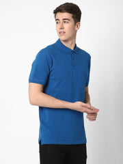 Cotstyle Cotton Fabrics Polo Short Length Plain Half Sleeve Casual & Daily Wear Men's T Shirts - Pack of 1 - Blue Glow Colour