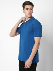 Cotstyle Cotton Fabrics Polo Short Length Plain Half Sleeve Casual & Daily Wear Men's T Shirts - Pack of 1 - Blue Glow Colour