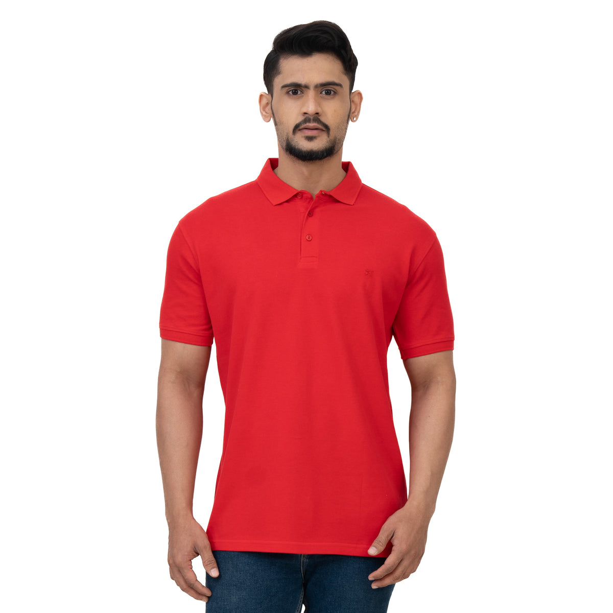 Cotstyle Cotton Fabrics Polo Short Length Plain Half Sleeve Casual & Daily Wear Men's T Shirts - Pack of 1 - Red Colour