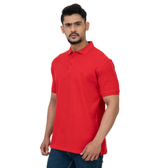 Cotstyle Cotton Fabrics Polo Short Length Plain Half Sleeve Casual & Daily Wear Men's T Shirts - Pack of 1 - Red Colour