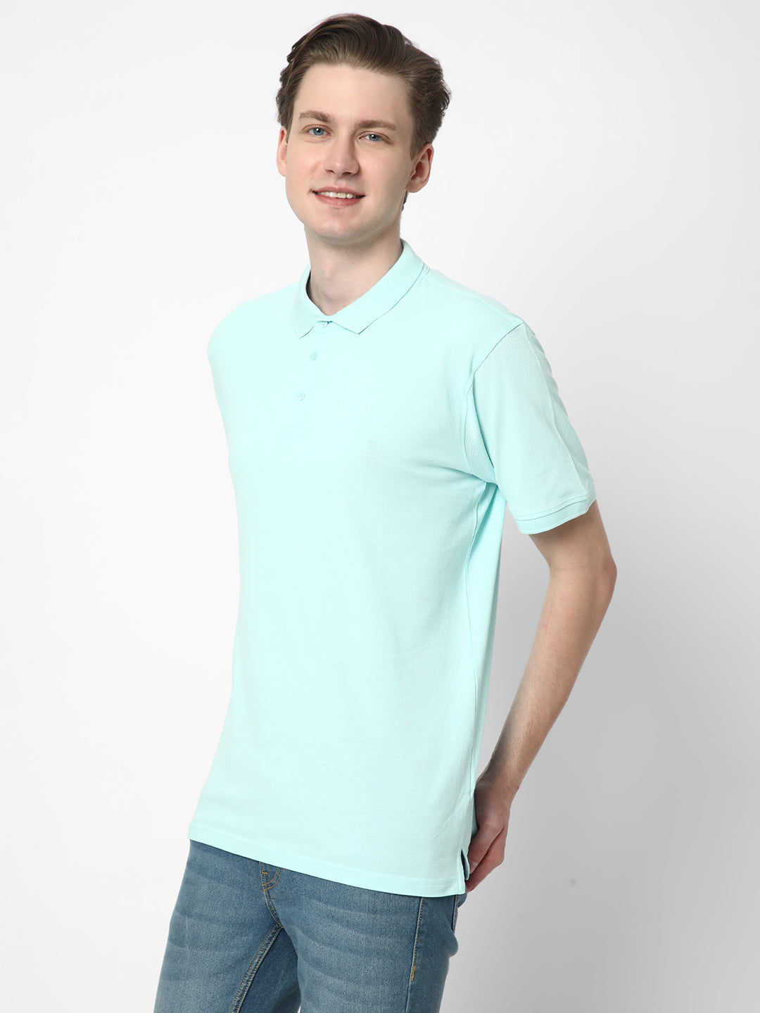 Cotstyle Cotton Fabrics Polo Short Length Plain Half Sleeve Casual & Daily Wear Men's T Shirts - Pack of 1 - Clear Water Colour