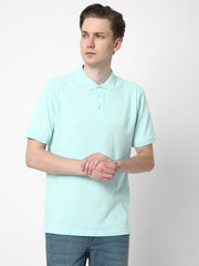 Cotstyle Cotton Fabrics Polo Short Length Plain Half Sleeve Casual & Daily Wear Men's T Shirts - Pack of 1 - Clear Water Colour