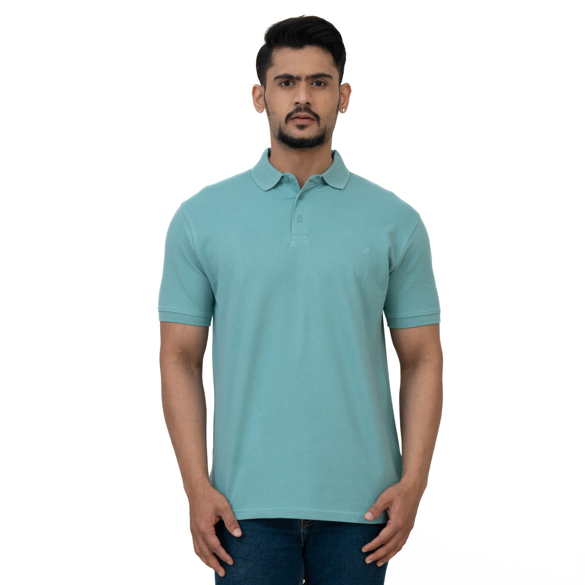 Cotstyle Cotton Fabrics Polo Short Length Plain Half Sleeve Casual & Daily Wear Men's T Shirts - Pack of 1 - Nile Blue Colour