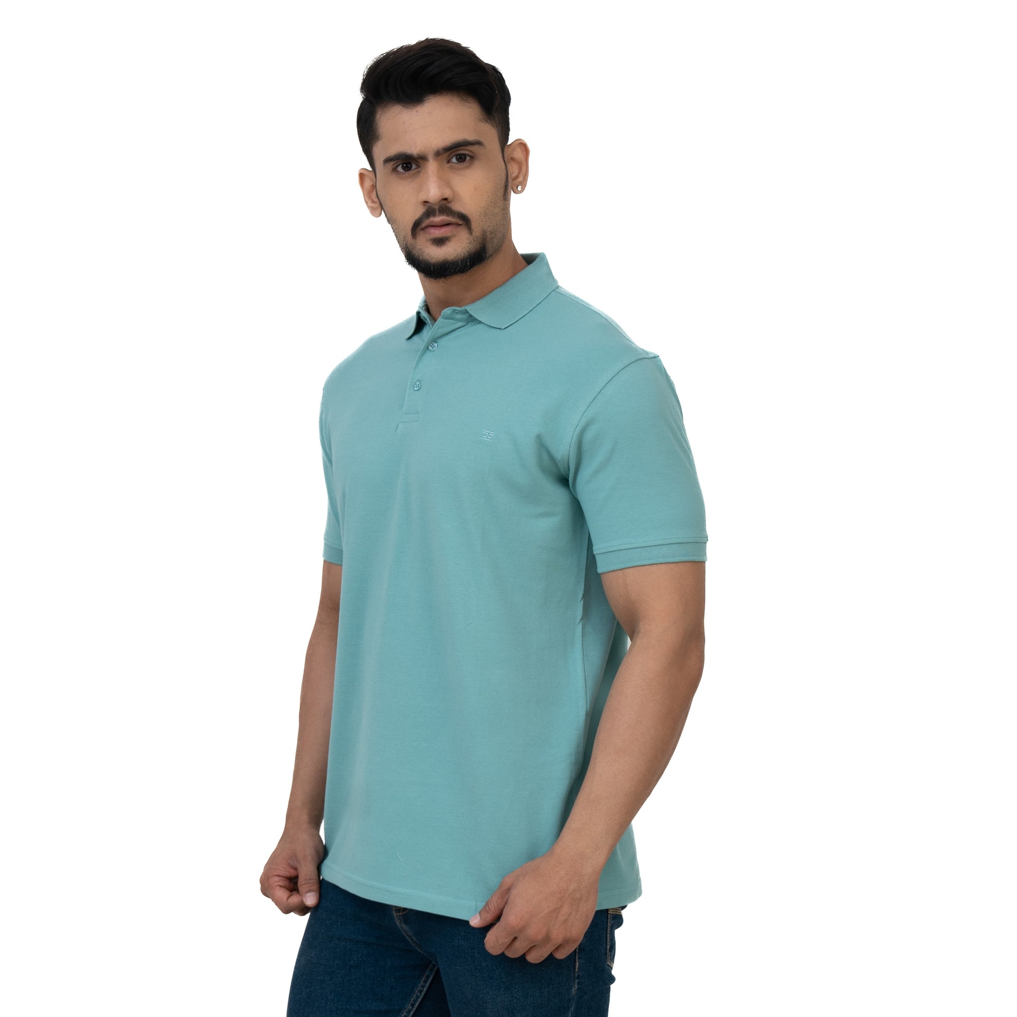 Cotstyle Cotton Fabrics Polo Short Length Plain Half Sleeve Casual & Daily Wear Men's T Shirts - Pack of 1 - Nile Blue Colour