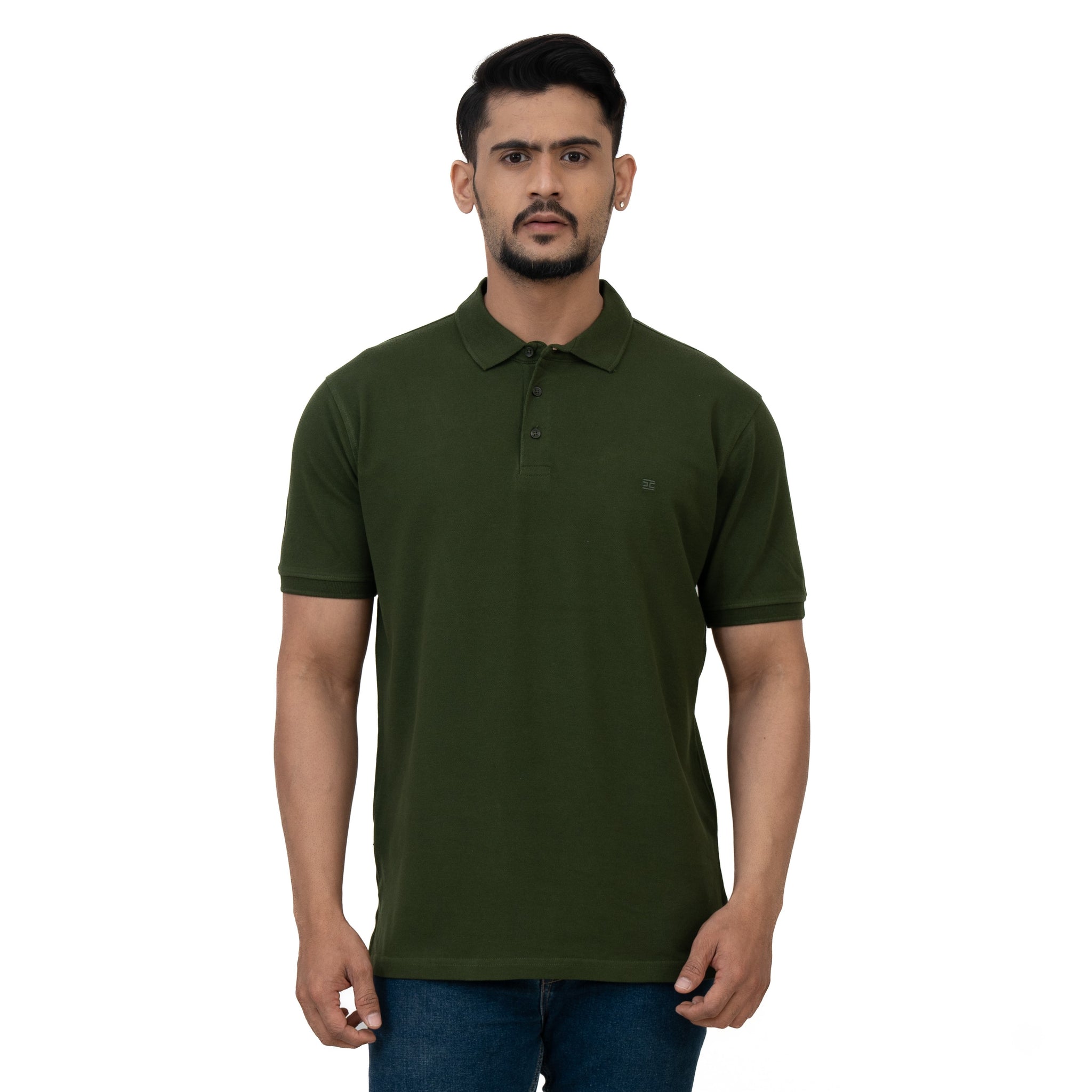 Cotstyle Cotton Fabrics Polo Short Length Plain Half Sleeve Casual & Daily Wear Men's T Shirts - Pack of 1 - Rifle Green Colour