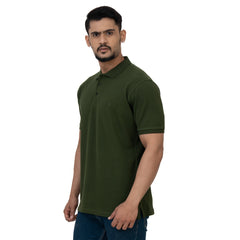 Cotstyle Cotton Fabrics Polo Short Length Plain Half Sleeve Casual & Daily Wear Men's T Shirts - Pack of 1 - Rifle Green Colour