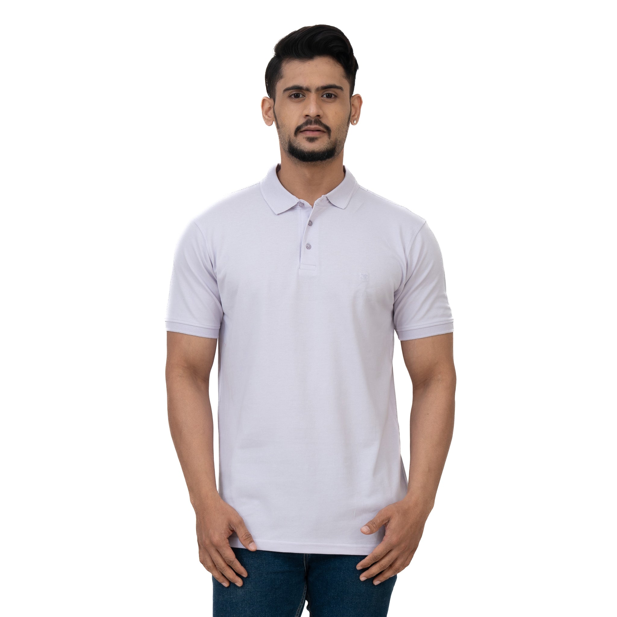 Cotstyle Cotton Fabrics Polo Short Length Plain Half Sleeve Casual & Daily Wear Men's T Shirts - Pack of 1 - Evening Haze Colour