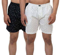 Cotstyle Navy Black & White Colour Cotton Fabrics Checks Printed Above Knee Length Casuals Mens Wear Boxers - Pack of 2