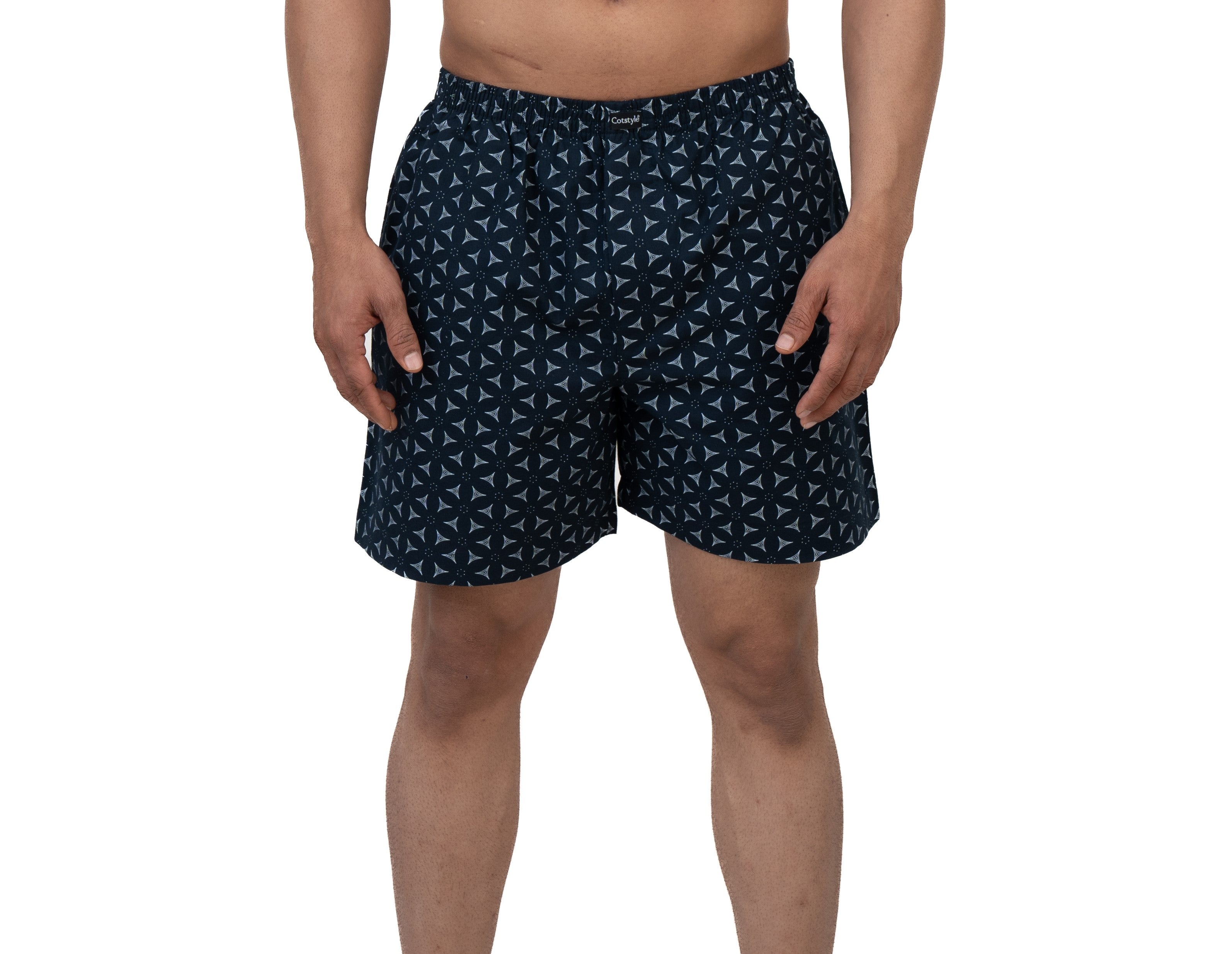 Cotstyle Navy Blue & Grey Colour Cotton Fabrics Checks Printed Above Knee Length Casuals Mens Wear Boxers - Pack of 2