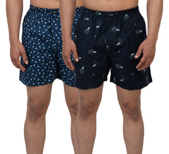 Cotstyle Navy Blue & Blue Colour Cotton Fabrics Checks Printed Above Knee Length Casuals Mens Wear Boxers - Pack of 2