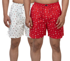 Cotstyle White & Red Colour Cotton Fabrics Checks Printed Above Knee Length Casuals Mens Wear Boxers - Pack of 2