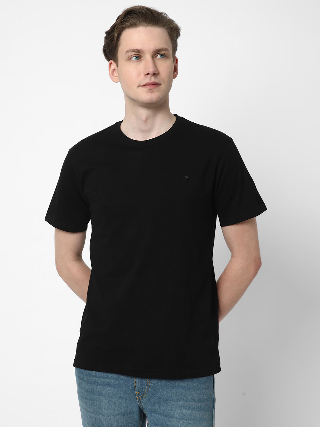 Cotstyle Cotton Fabrics Round Neck Short Length Plain Half Sleeve Casual & Daily Wear Men's T-Shirts -  Pack of 1 - Black