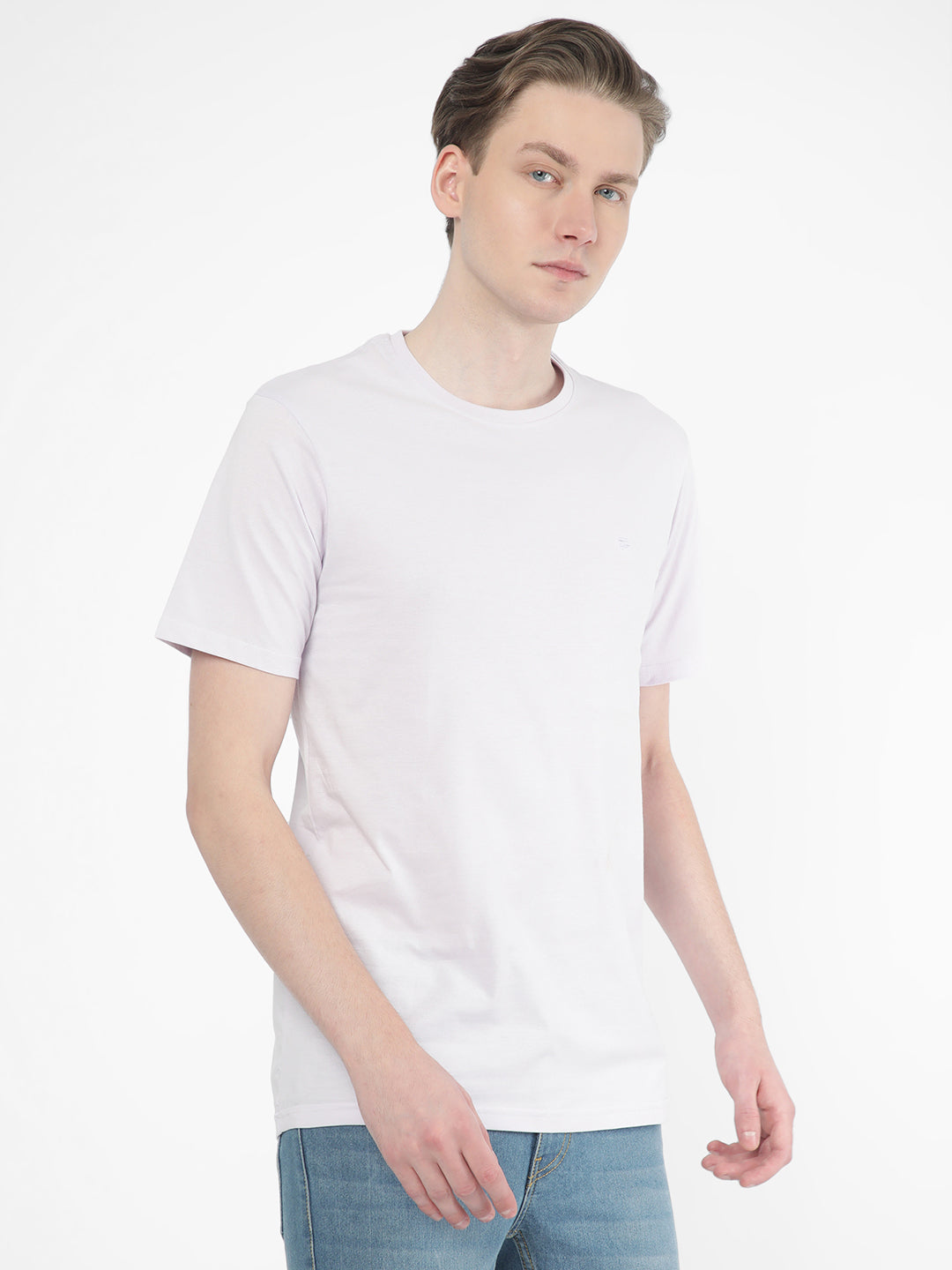 Cotstyle Cotton Fabrics Round Neck Short Length Plain Half Sleeve Casual & Daily Wear Men's T-Shirts -  Pack of 1 - Evening Haze