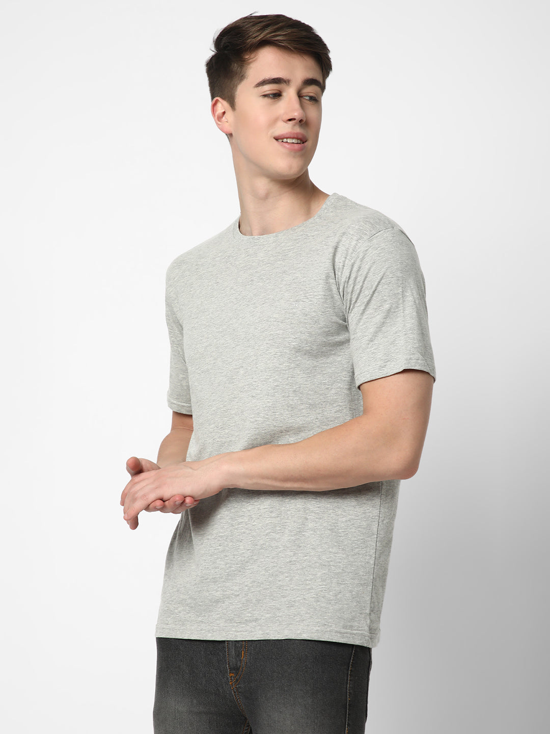Cotstyle Cotton Fabrics Round Neck Short Length Plain Half Sleeve Casual & Daily Wear Men's T-Shirts -  Pack of 1 - Lt.Grey Melange