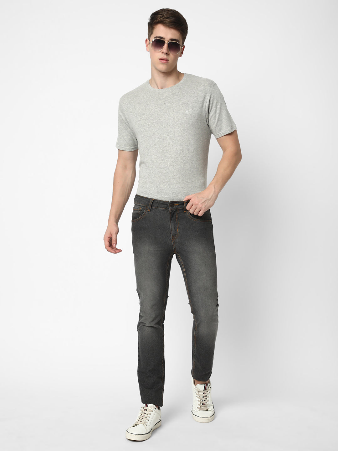 Cotstyle Cotton Fabrics Round Neck Short Length Plain Half Sleeve Casual & Daily Wear Men's T-Shirts -  Pack of 1 - Lt.Grey Melange