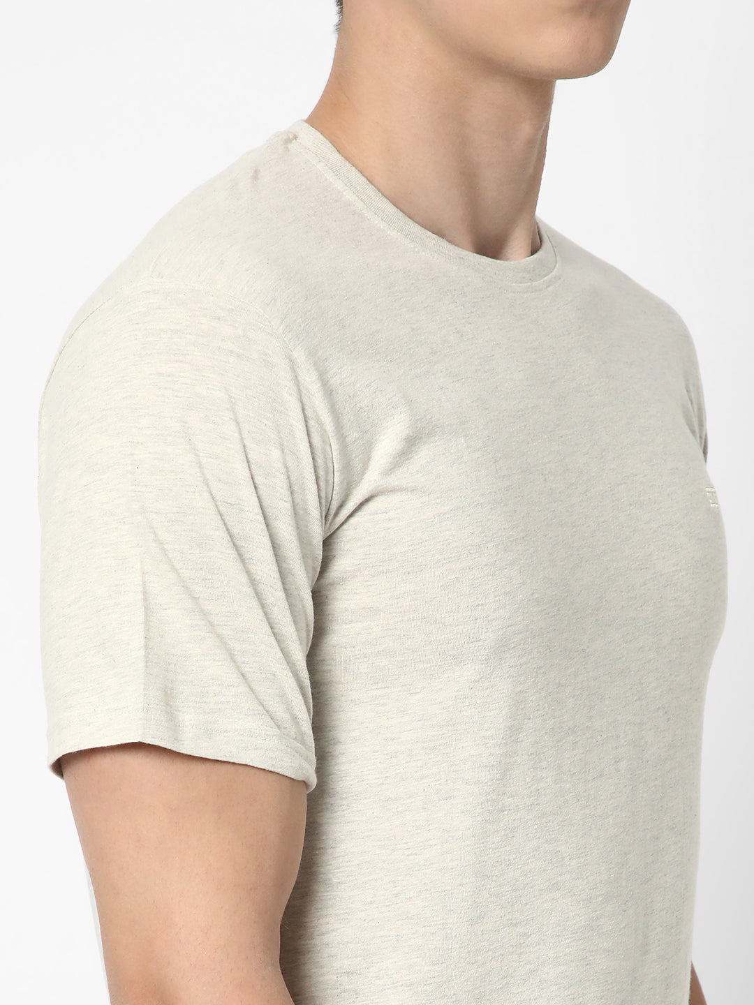 Cotstyle Cotton Fabrics Round Neck Short Length Plain Half Sleeve Casual & Daily Wear Men's T-Shirts -  Pack of 1 - Oatmeal Melange