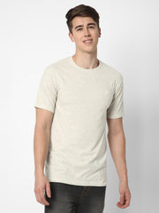 Cotstyle Cotton Fabrics Round Neck Short Length Plain Half Sleeve Casual & Daily Wear Men's T-Shirts -  Pack of 1 - Oatmeal Melange