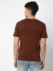 Cotstyle Cotton Fabrics Round Neck Short Length Plain Half Sleeve Casual & Daily Wear Men's T-Shirts -  Pack of 1 - Brown