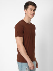 Cotstyle Cotton Fabrics Round Neck Short Length Plain Half Sleeve Casual & Daily Wear Men's T-Shirts -  Pack of 1 - Brown