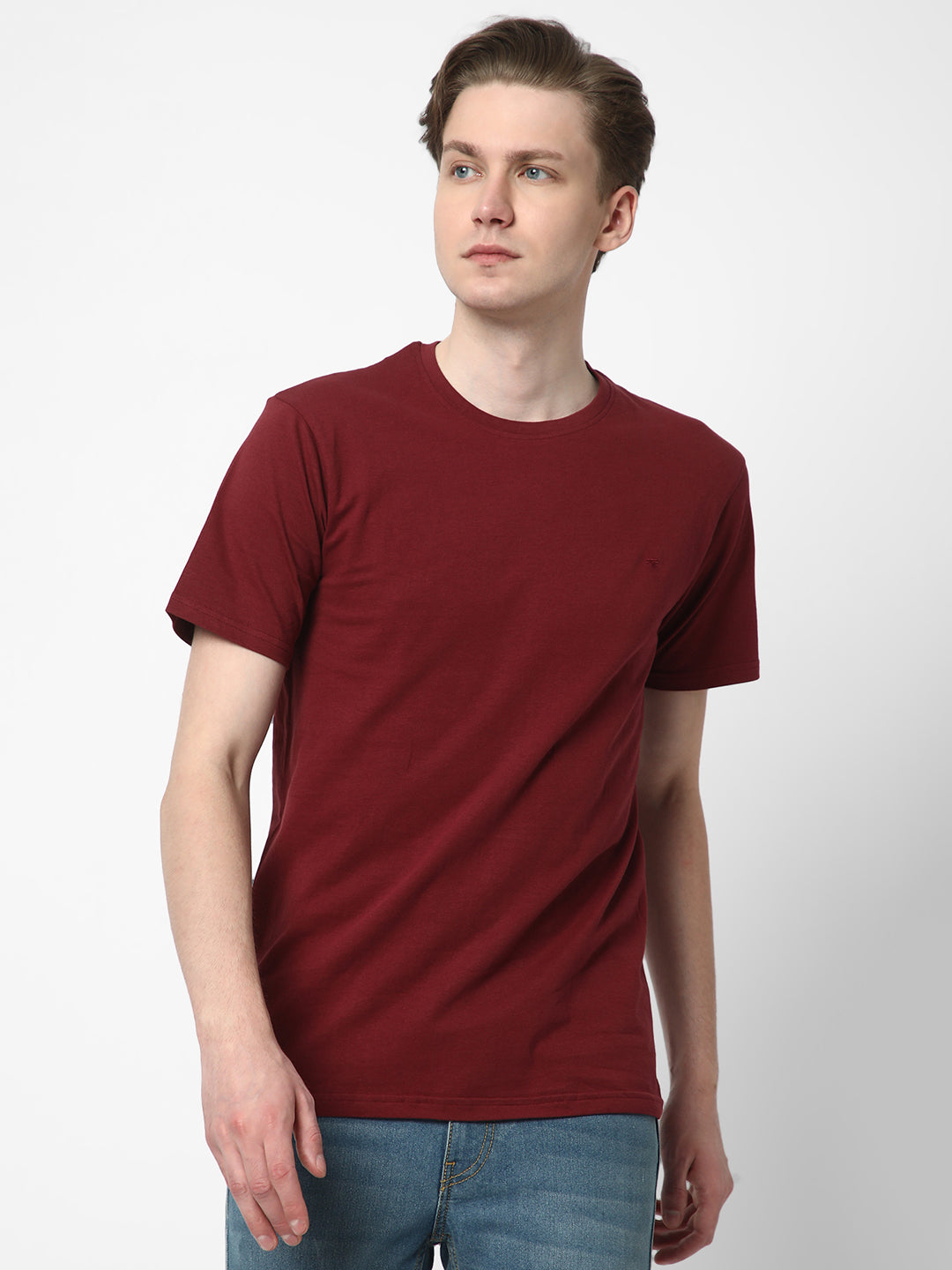 Cotstyle Cotton Fabrics Round Neck Short Length Plain Half Sleeve Casual & Daily Wear Men's T-Shirts -  Pack of 1 - Chocolate