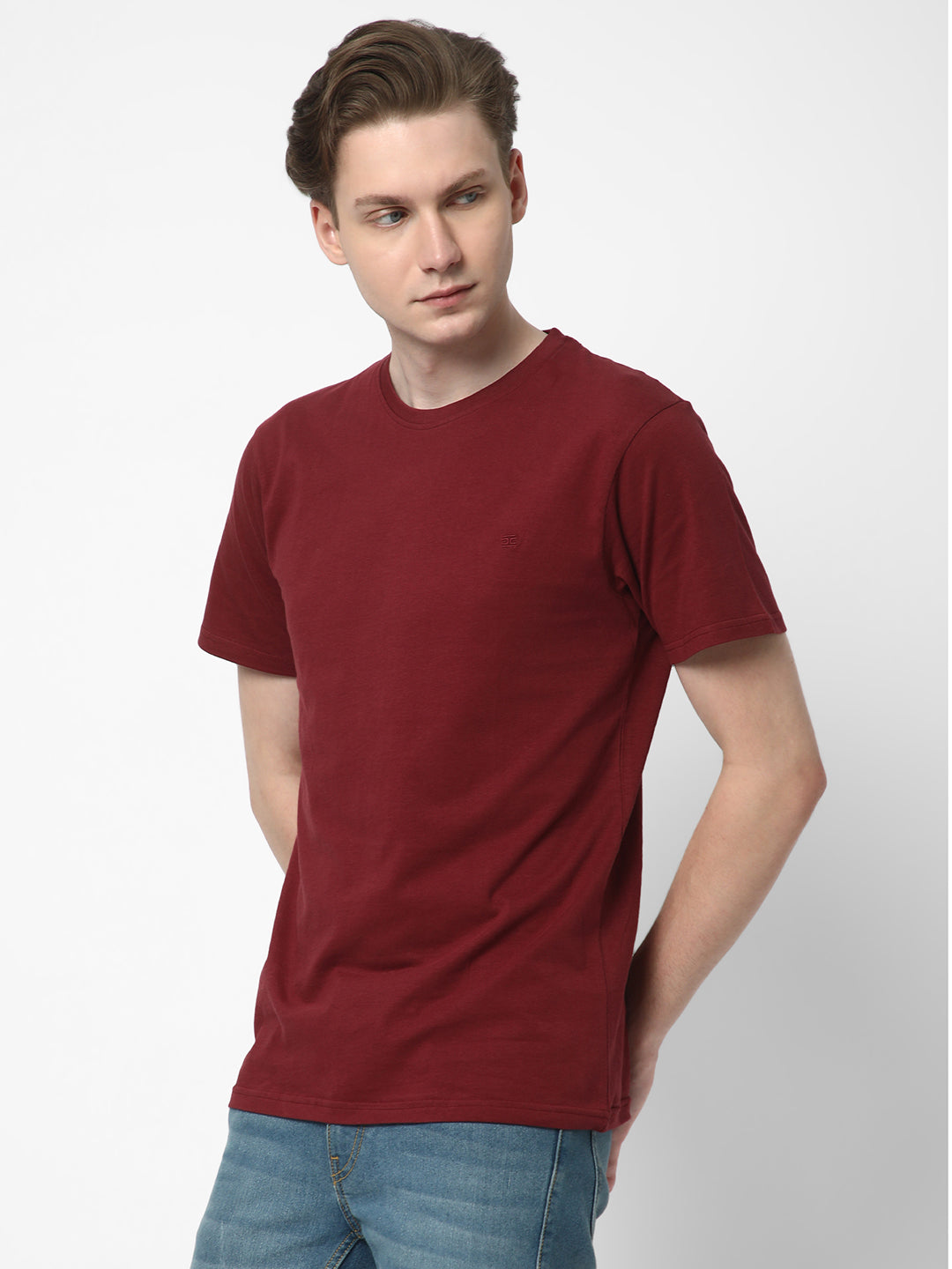 Cotstyle Cotton Fabrics Round Neck Short Length Plain Half Sleeve Casual & Daily Wear Men's T-Shirts -  Pack of 1 - Chocolate