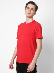 Cotstyle Cotton Fabrics Round Neck Short Length Plain Half Sleeve Casual & Daily Wear Men's T-Shirts -  Pack of 1 - Red