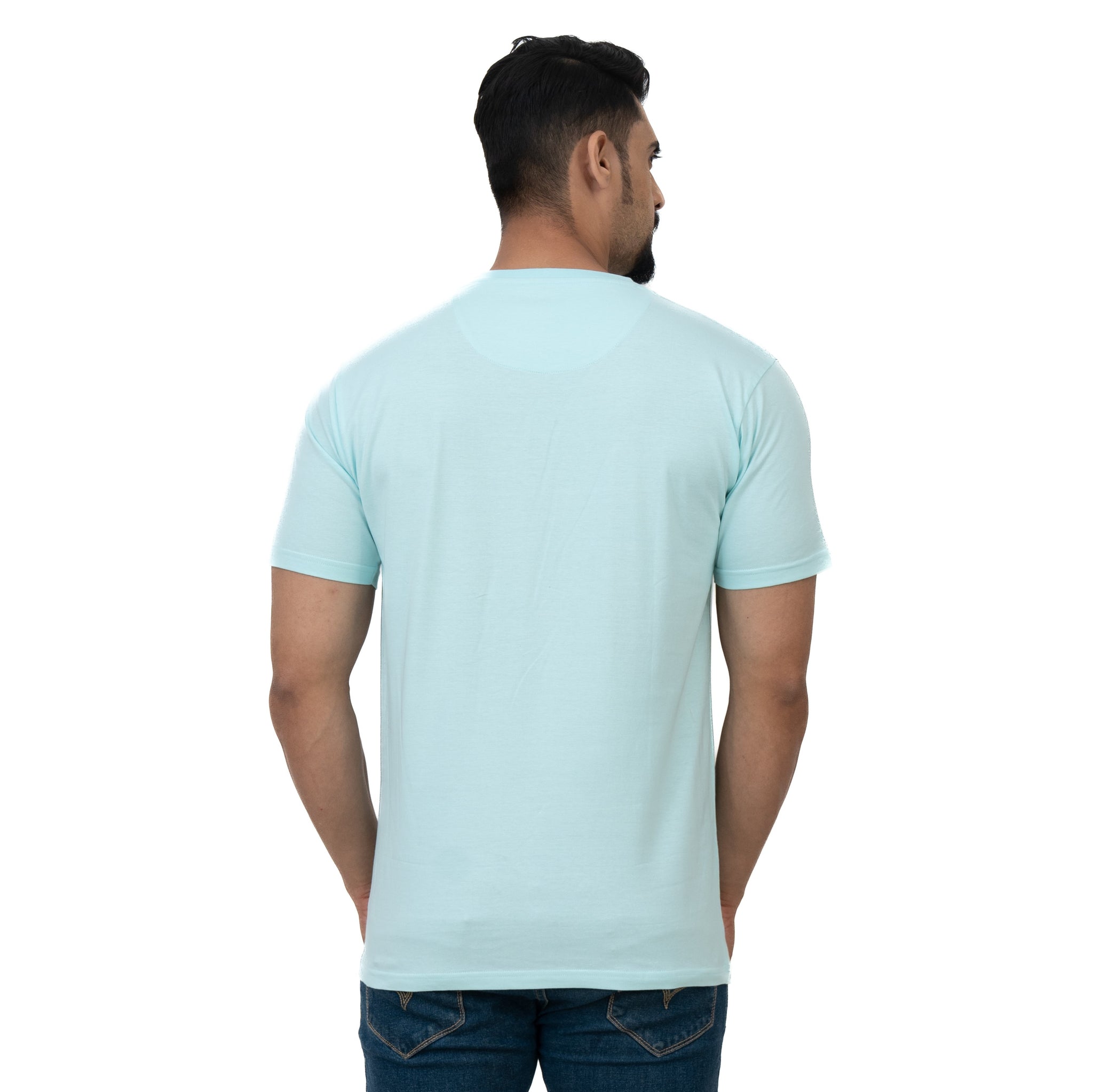 Cotstyle Cotton Fabrics Round Neck Short Length Plain Half Sleeve Casual & Daily Wear Men's T-Shirts -  Pack of 1 - Clear Water