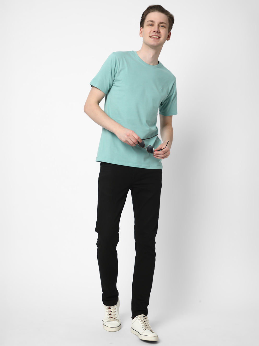 Cotstyle Cotton Fabrics Round Neck Short Length Plain Half Sleeve Casual & Daily Wear Men's T-Shirts -  Pack of 1 - Nile Blue