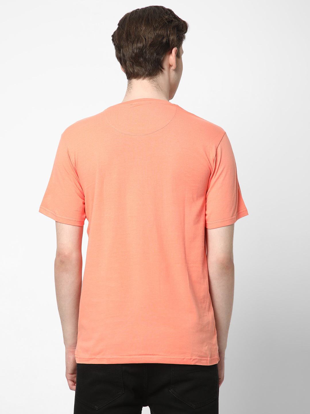 Cotstyle Cotton Fabrics Round Neck Short Length Plain Half Sleeve Casual & Daily Wear Men's T-Shirts -  Pack of 1 - Fusion Coral